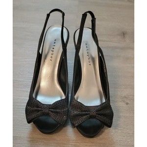 Metaphor Women's Black Rhinestone Bow  Dressy Heels Size 9M